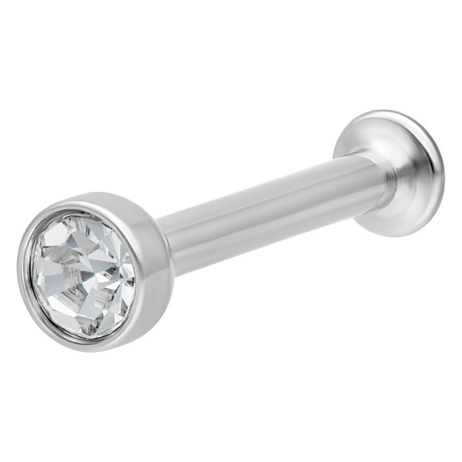 Mini Titan Labret mit Kristall für Helix Piercing Silbernes Titan Labret mit klarem Kristall auf weißem Hintergrund