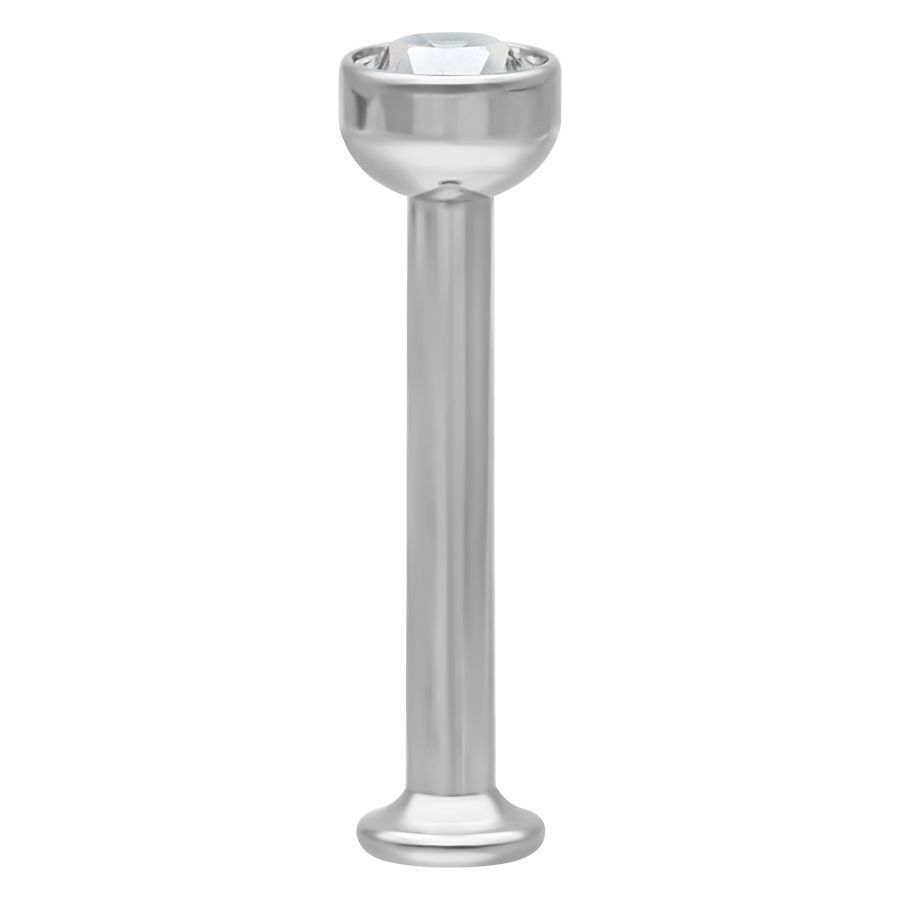 Mini Titan Labret mit klarem Kristall Silbernes Mini Titan Labret mit klarem Kristall auf weißem Hintergrund