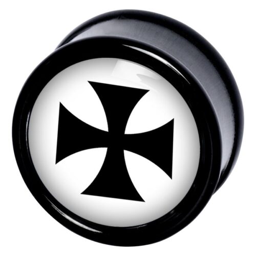 Schwarzer Plug mit Templer-Kreuz-Motiv auf weißem Hintergrund