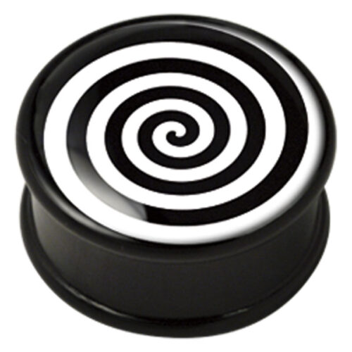 Schwarzer Plug mit weiß-schwarzer Spirale auf weißem Hintergrund