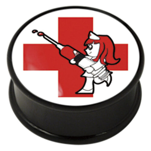 Schwarzer PMMA Plug mit rotem Kreuz und Krankenschwester-Design
