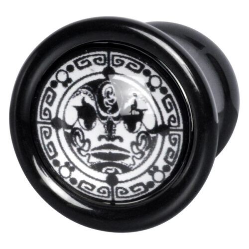 Schwarzer Plug mit weißem Maori-Mondmuster, aus PMMA
