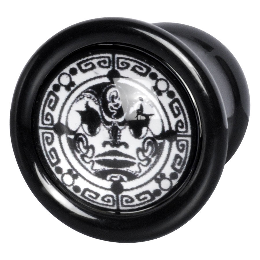 Schwarzer Plug mit weißem Maori-Mondmuster, aus PMMA