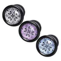 Cocoon Plug in Schwarz/Weiß, Türkis, Violett Drei Cocoon Plugs aus PMMA in Schwarz/Weiß, Türkis und Violett auf weißem Hintergrund
