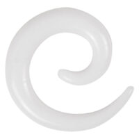 Weiße Acrylspirale auf weißem Hintergrund, Ohrpiercing