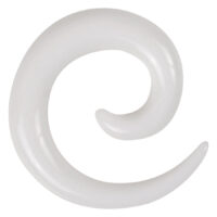 Weiße, glänzende Acryl-Dehnspirale auf neutralem Hintergrund