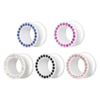 Whiteheat Multi Jewelled Tunnel in verschiedenen Farben Weiße Acryl-Tunnels mit bunten Kristallen auf weißem Hintergrund