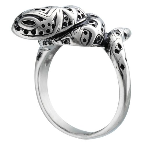 Unisex Schlangenring aus silbernem Chirurgenstahl mit detailliertem Design auf weißem Hintergrund