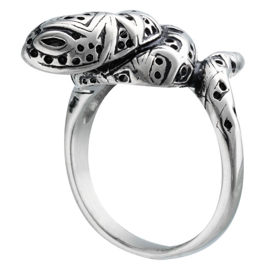 Silberner Schlangenring aus Chirurgenstahl Unisex Schlangenring aus silbernem Chirurgenstahl mit detailliertem Design auf weißem Hintergrund