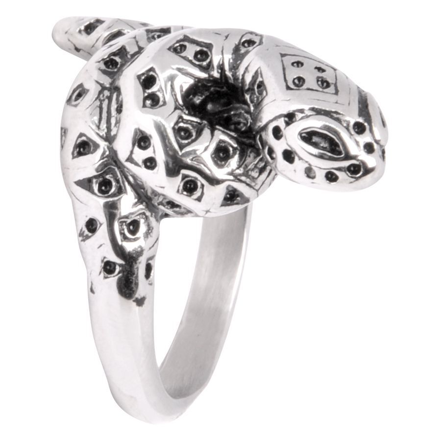Silberner Schlangenring 17,0 mm aus Chirurgenstahl Silberner Schlangenring aus Chirurgenstahl 316L, Ringgröße 17,0 mm, auf weißem Hintergrund