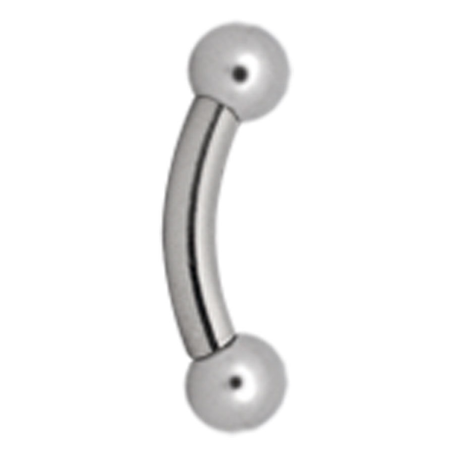 Silbernes Titan Caviar Bananabell Piercing Silbernes Bauchnabel Bananabell aus Titan mit zwei Kugeln auf weißem Hintergrund