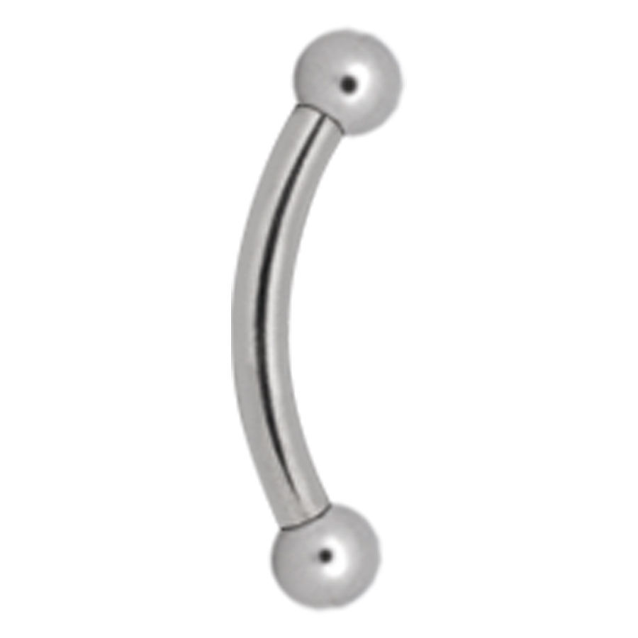 Silbernes Titan Caviar Bananabell Piercing Silbernes Titan Bananabell Piercing mit zwei Kugeln auf weißem Hintergrund