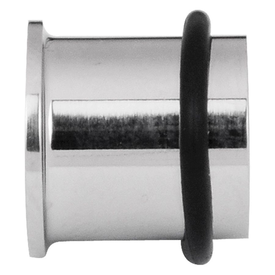 Silberner Titan Top Hat Tunnel mit O-Ring Silberner Titan Tunnel mit schwarzem O-Ring auf weißem Hintergrund