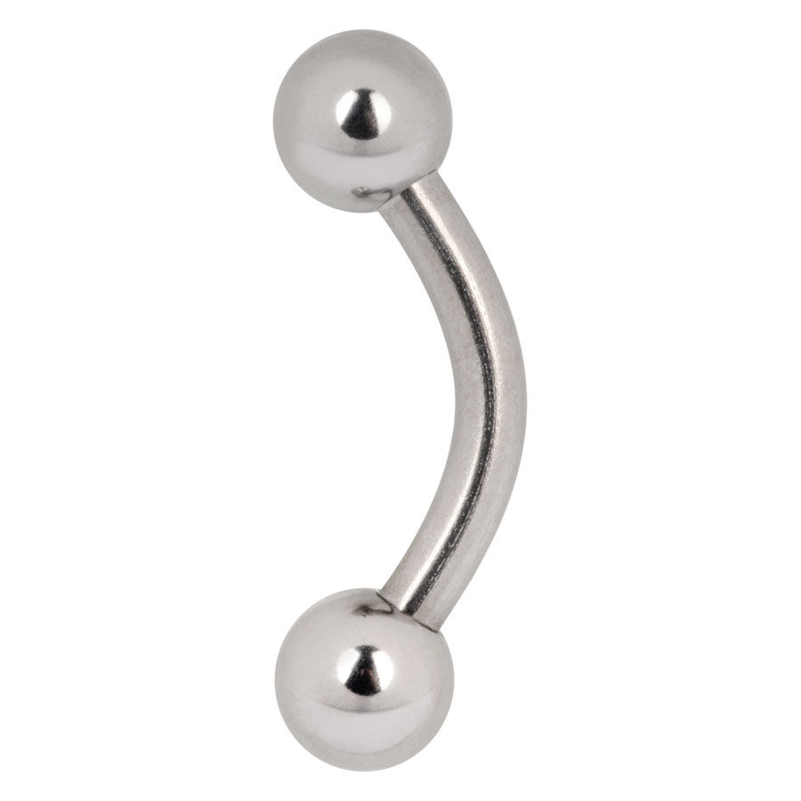 Standard Bananabell aus Titan, Silber Silbernes Bananabell aus Titan mit zwei Kugeln auf weißem Hintergrund
