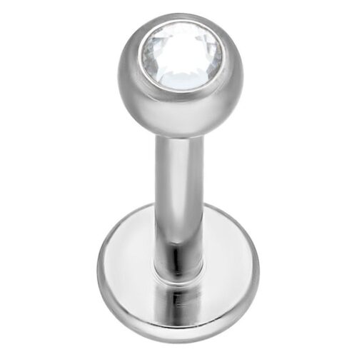 Silbernes Labret mit kristallklarem Stein auf weißem Hintergrund