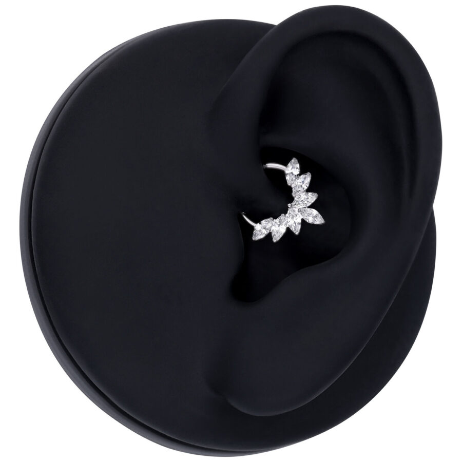 Silberner Marquise Kristall Septum Clicker an schwarzem Ohr-Display