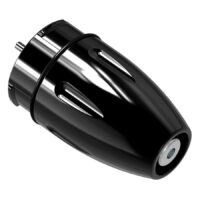 Schwarzer Xion Motor mit Gehäuse Schwarzer Xion Motor mit glänzendem Gehäuse auf weißem Hintergrund
