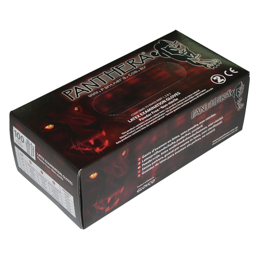 Panthera Latex Handschuhe in Schwarz Schwarze Panthera Latex-Handschuhe in Kartonverpackung