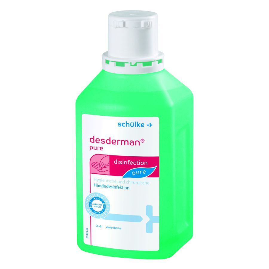 Schülke Hautdesinfektion 500 ml Flasche Grüne 500 ml Schülke Desinfektionsflasche auf weißem Hintergrund