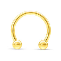 Goldener Circular Barbell aus 18K mit Außengewinde auf weißem Hintergrund