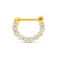 Goldener Septum Clicker aus 18K Gold mit klaren Kristallen auf weißem Hintergrund