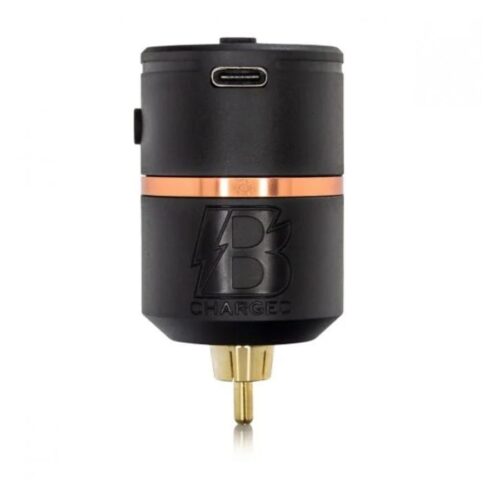 Schwarzes Bishop Wireless Netzteil V2 mit USB-Anschluss auf weißem Hintergrund