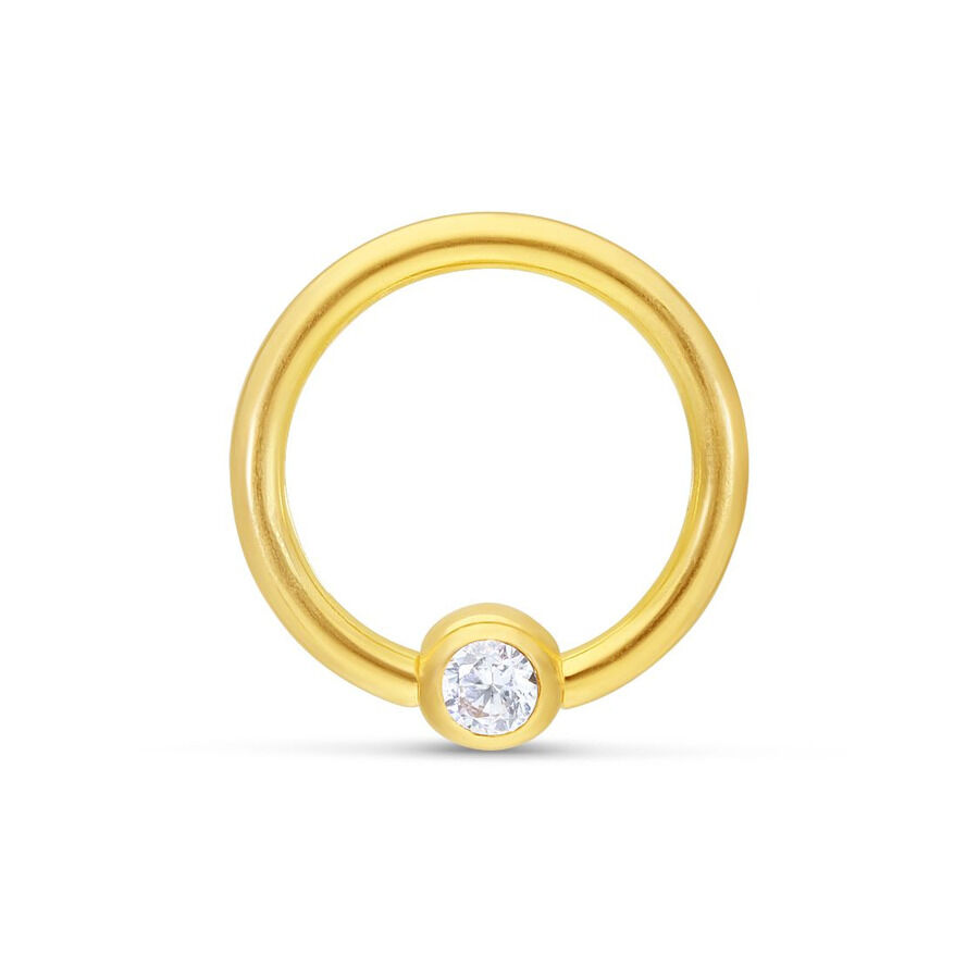 18K Gold Clip in Ring mit Kristall Goldener 18K Clip in Ring mit klarem Kristall auf weißem Hintergrund