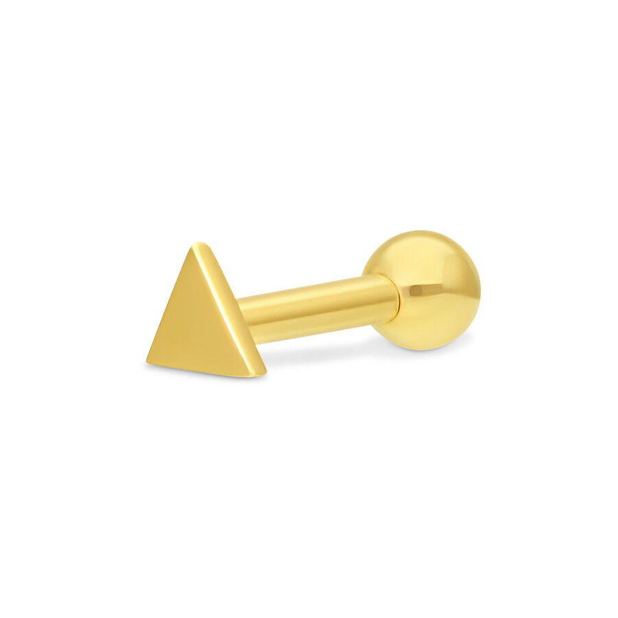 Goldenes Ohr Barbell mit Dreieck und Kugel auf weißem Hintergrund
