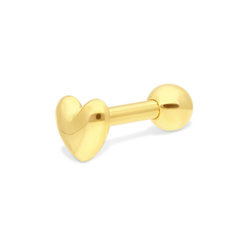 Goldenes 18K Ohrbarbell mit Herz und Kugel auf weißem Hintergrund