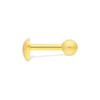 18K Gold Ohr Barbell Herzform Goldene Ohr Barbell mit Herz und Kugel auf weißem Hintergrund