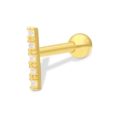 Goldener Ohrbarbell mit fünf klaren Kristallen auf weißem Hintergrund