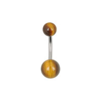 Tigerauge Piercing Aufsatz, Braungold Braungoldener Tigerauge Piercing Aufsatz auf weißem Hintergrund