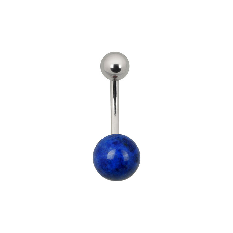 Blauer Halbedelstein Piercingaufsatz Piercingaufsatz mit blauem Halbedelstein und silbernem Stab auf weißem Hintergrund