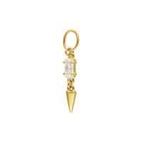 Goldener Piercing Anhänger mit klarem Kristall und Spike auf weißem Hintergrund