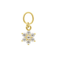 18K Gold Moissanit Blumenanhänger Goldener Blumenanhänger aus 18K Gold mit klaren Moissanitsteinen auf weißem Hintergrund