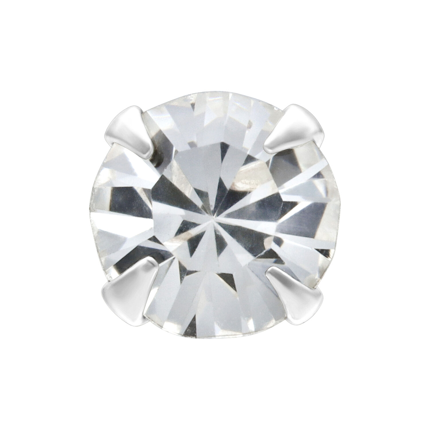 Silber Aufsatz 4mm mit Kristallklaren Stein Silberner Aufsatz mit kristallklarem Stein auf weißem Hintergrund