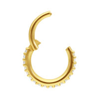 18K Gold Pave Set Kristallring für Piercings Goldener Piercingring mit klaren Kristallen auf weißem Hintergrund