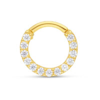 18K Gold Septum Ring mit Kristallen Goldener Septumring mit klaren Kristallen auf weißem Hintergrund