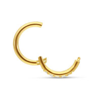 18K Gold Pave Piercingring mit Scharnier Goldener 18K Piercingring mit Scharnier und klaren Kristallen auf weißem Hintergrund