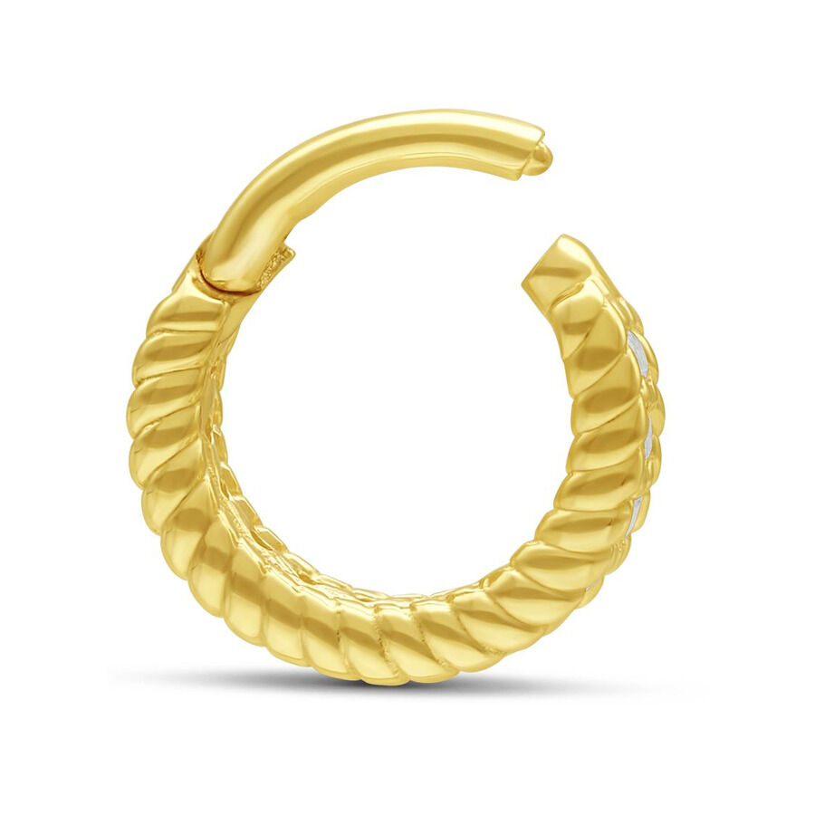 14K Gold Kristall Klapp-Ring Piercing Goldener Klapp-Ring mit Kristallen, spiralförmiges Design, weißer Hintergrund