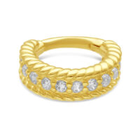 14K Gold Kristallpiercingring Goldener Piercingring mit Kristallen auf weißem Hintergrund