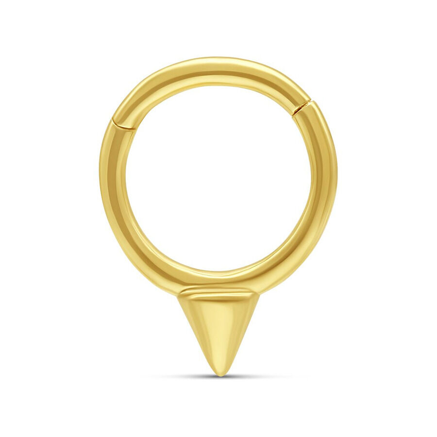 14K Gold Cone Piercingring 14K Gold Piercingring mit Kegel auf weißem Hintergrund