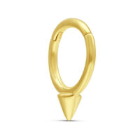 14K Goldener Cone Piercingring 14K goldener Hinged Ring mit Kegelspitze auf weißem Hintergrund