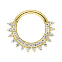 14K Gold Moissanit Sunbeams Ring Goldener Septumring mit Moissanit-Steinen auf weißem Hintergrund