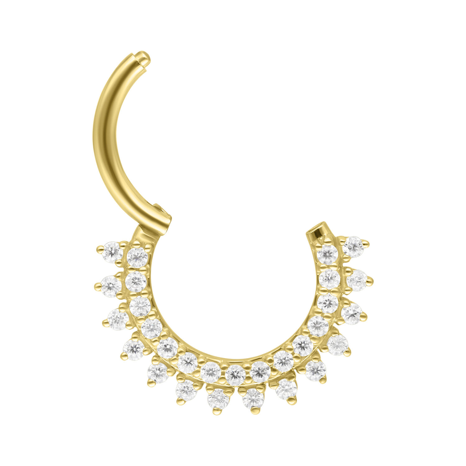 14K Gold Moissanit Septumring von Wildcat Goldener Septumring mit Moissanit-Sonnenstrahlen auf weißem Hintergrund