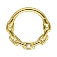 Hochwertiger 14K Gold Kettenring für Septum auf weißem Hintergrund