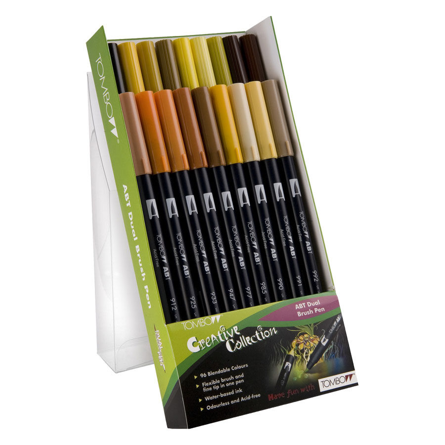Tombow Dual Brush Pen Set in Erdfarben 18er Set Tombow Dual Brush Pens in Erdtönen auf weißem Hintergrund