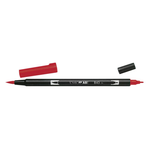 Roter Tombow Dual Brush Pen mit zwei Spitzen auf weißem Hintergrund