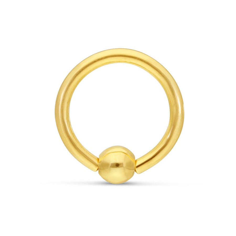 Goldener Klemmkugelring aus 18K Gold auf weißem Hintergrund