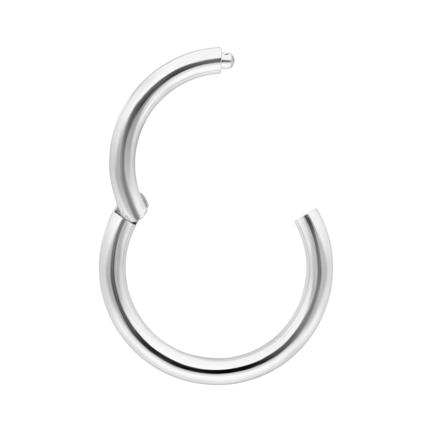 14K Weißgold Klappring für Piercings Klappring aus 14K Weißgold auf weißem Hintergrund
